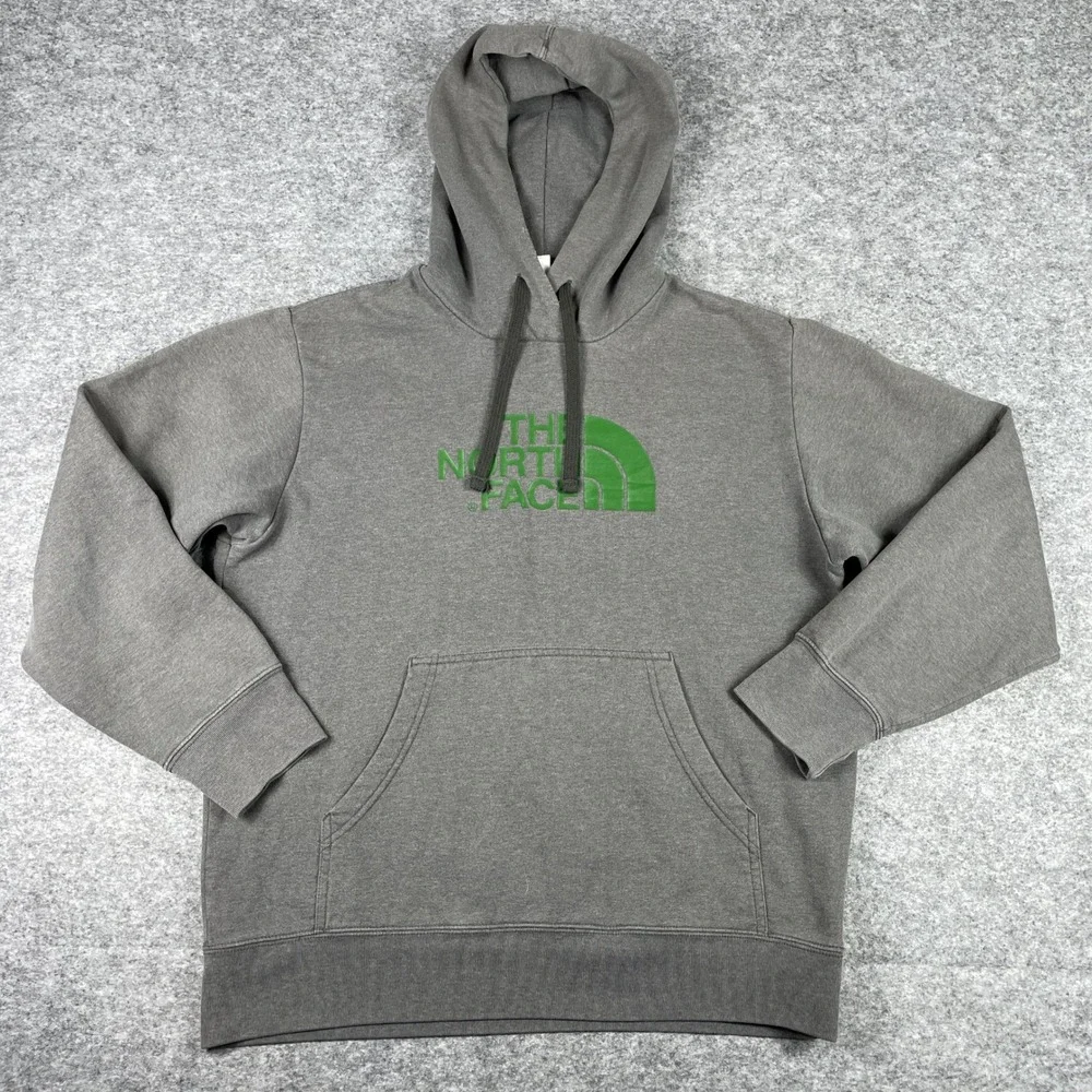 The North Face Hoodie Mens L Gray Green Half Dome Pullover Sweatshirt